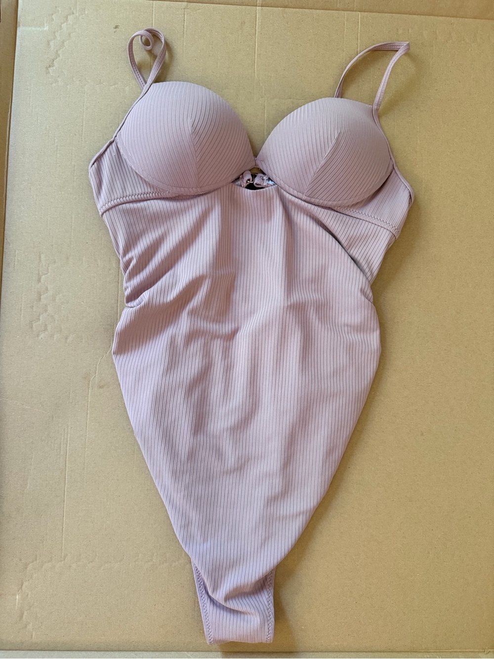 Maternity Ribbed Mauve One-Piece Swimsuit with Molded Cups